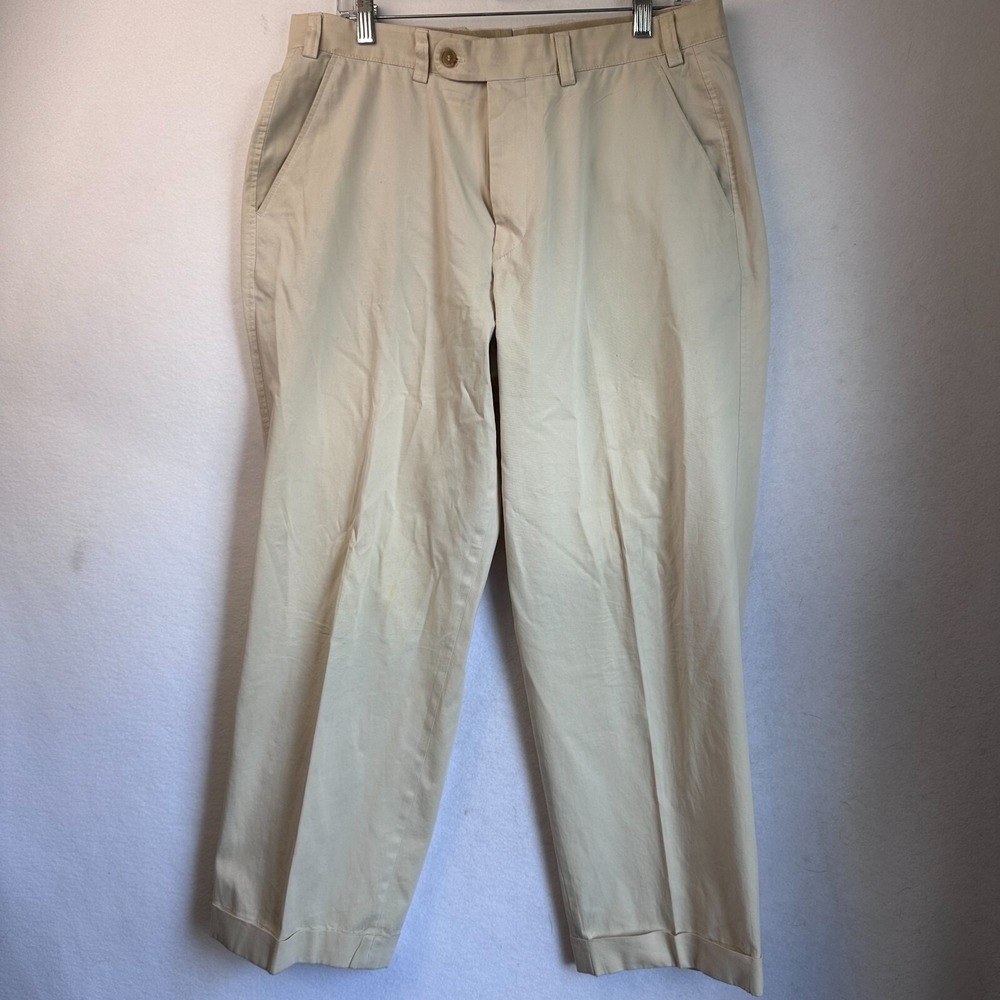 Hiltl Mens Tan Cotton Blend Flat Front Cuffed Chino Trousers Pants Size 34/38